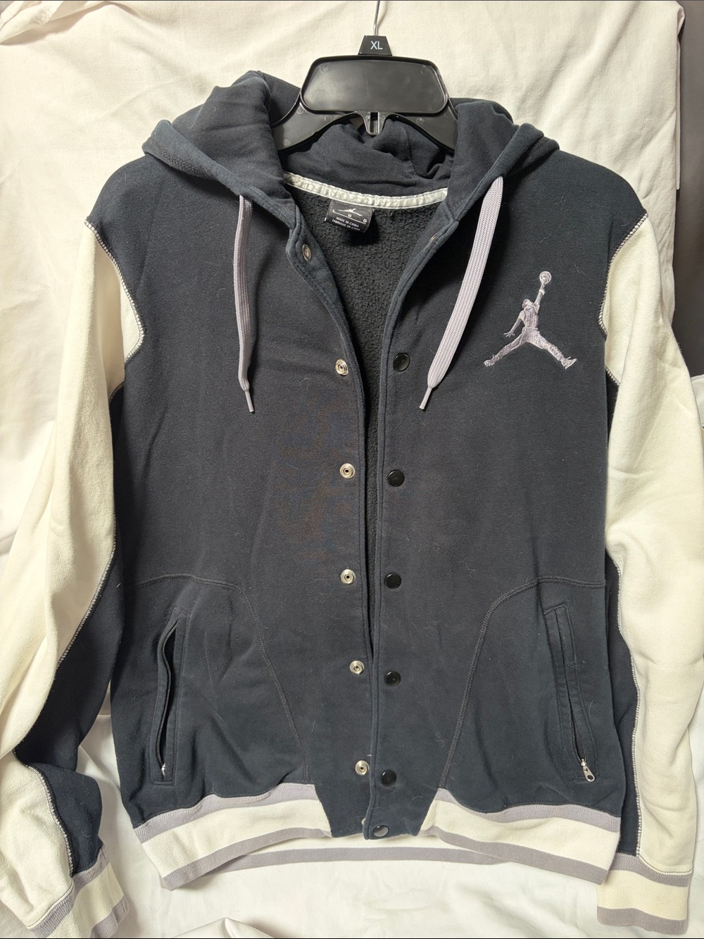 Jordan Hooded Varsity Jacket - Black & White